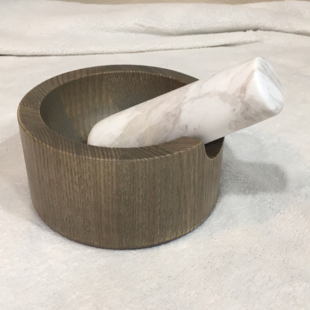 Mortar Pestle Set Wood and Marble Libbey NEW